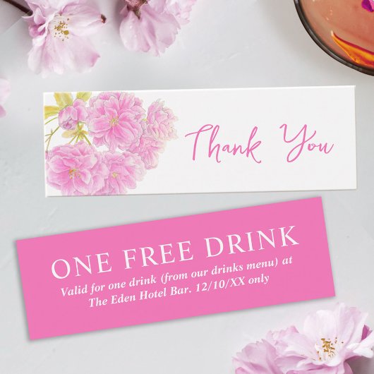 Gratis drink trouwbon roze bloesem mini visitekaartjes