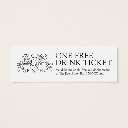 Gratis drink trouwvoucher kaart fleur de lis mono (Achterkant)