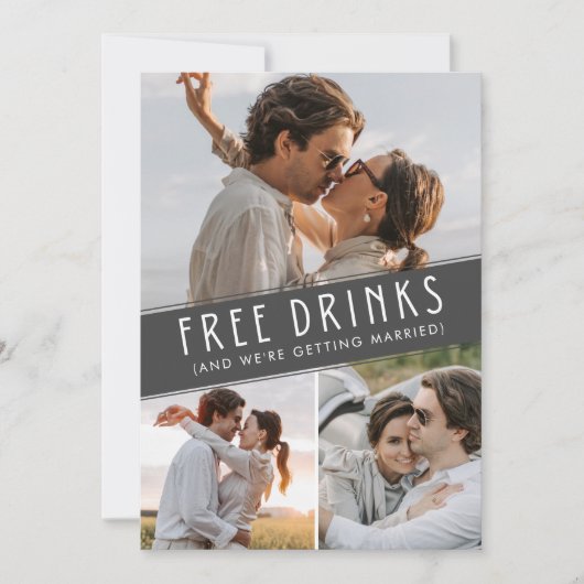 Gratis Drinken 3 Foto QR Code Bruiloft Save The Date (Voorkant)