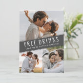 Gratis Drinken 3 Foto QR Code Bruiloft Save The Date (Staand voorkant)