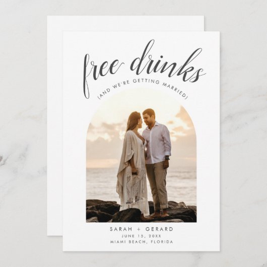 Gratis Drinken Aansluiting voor foto's Beach Weddi Save The Date (Voorkant / Achterkant)