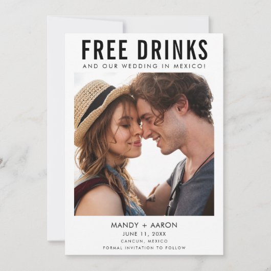 Gratis Drinken Bestemming Trouwfoto Save The Date (Voorkant)