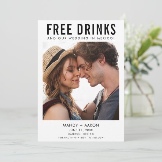 Gratis Drinken Bestemming Trouwfoto Save The Date (Staand voorkant)