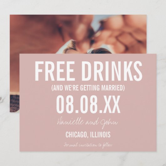 Gratis Drinken Blush roze foto Weddenschap Save th The Date (Voorkant / Achterkant)