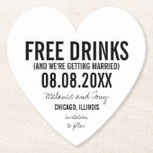 Gratis Drinken Bruiloft Unique Funny Save the Date Kartonnen Onderzetters (Voorkant)