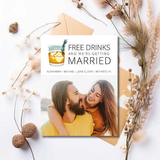 Gratis Drinken Budget Bruiloft Save the Date Aankondigingskaart