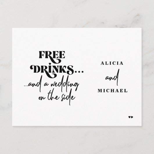 Gratis drinken casual bruiloft redden de datum aankondigingskaart (Voorkant)