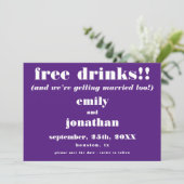 Gratis Drinken Casual Paars huwelijk sparen de dat Save The Date (Staand voorkant)