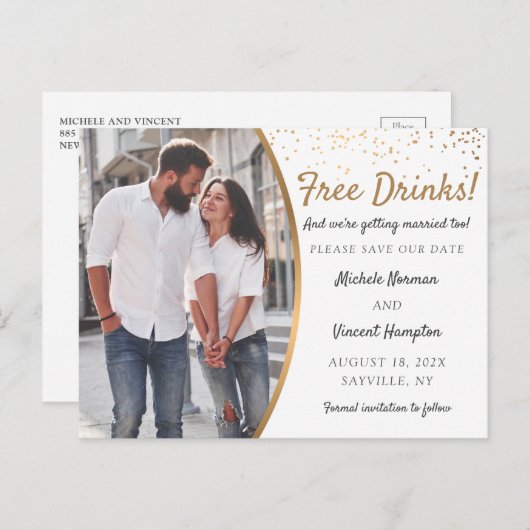 Gratis Drinken! Casual sparen de Datum met Foto Briefkaart (Voorkant / Achterkant)