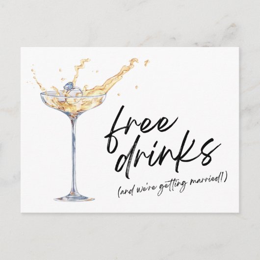 Gratis Drinken Champagne Glass Wedding Save the Da Aankondigingskaart (Voorkant)