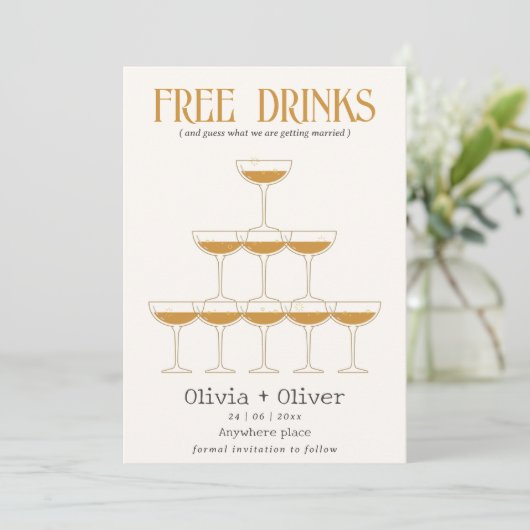 Gratis drinken cocktail foto bruiloft save the date (Staand voorkant)