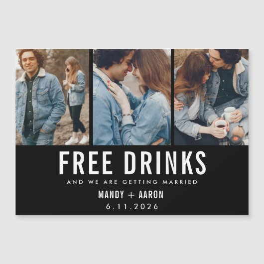 Gratis Drinken Drie Berichten met foto's opslaan D Magnetische Uitnodiging (Voorkant)