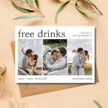 Gratis Drinken Drie Verloving foto bruiloft Save The Date<br><div class="desc">Introductie van onze gratis Drinken Drie Verloving foto bruiloft Save the Date kaarten—een heerlijke manier voor verloofde koppels om hun aanstaande bruiloft aan geliefden aan te kondigen! Perfect voor degenen die een vleugje humor waarderen, deze kaarten verklaren trots "Vrije Drinken (en we gaan trouwen)". Met een unieke indeling met drie...</div>