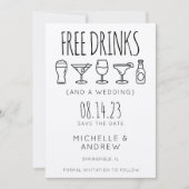 Gratis Drinken en een bruiloft bewaren de datum Kaart (Voorkant)