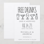 Gratis Drinken en een bruiloft bewaren de datum Kaart (Voorkant / Achterkant)