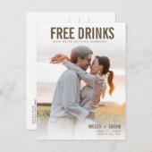 Gratis Drinken Foto bruiloft opslaan Datum Aankondigingskaart (Voorkant / Achterkant)