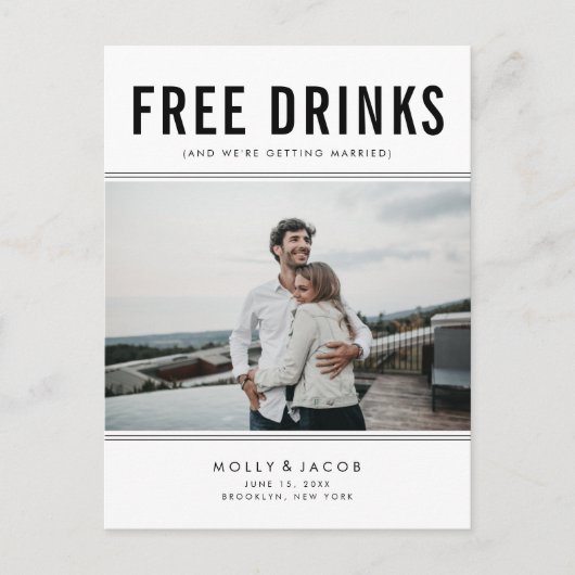 Gratis Drinken Foto bruiloft opslaan Datum Aankondigingskaart (Voorkant)
