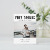 Gratis Drinken Foto bruiloft opslaan Datum Aankondigingskaart (Staand voorkant)