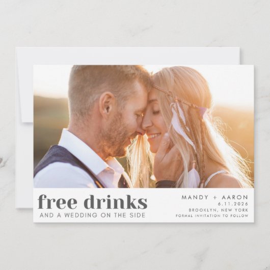 Gratis Drinken Foto bruiloft opslaan Datum Save The Date (Voorkant)