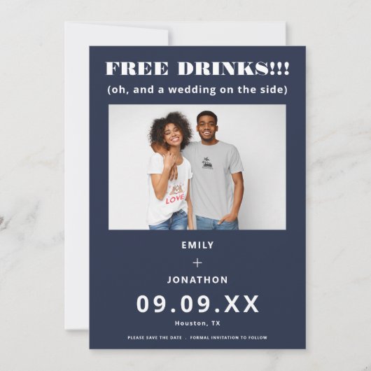 Gratis Drinken Foto Casual marinewit sparen de dat Save The Date (Voorkant)