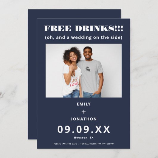 Gratis Drinken Foto Casual marinewit sparen de dat Save The Date (Voorkant / Achterkant)