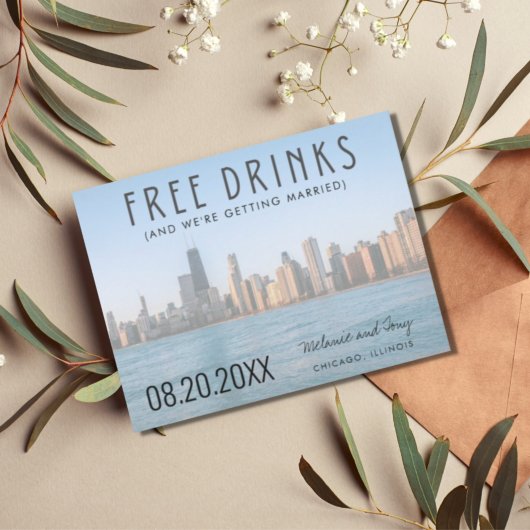 Gratis Drinken Foto Chicago Wedding Save the Date Aankondigingskaart