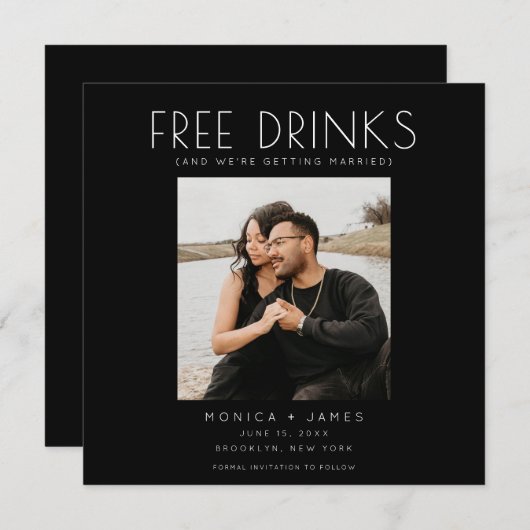 Gratis Drinken Foto Funny Wedding Save the Date (Voorkant / Achterkant)
