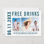 Gratis Drinken Foto Mexico Beach Wedding Aankondiging (Voorkant)
