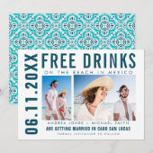 Gratis Drinken Foto Mexico Beach Wedding Aankondiging (Voorkant / Achterkant)