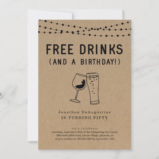 Gratis Drinken Funny Adult Birthday Party Invitati Kaart (Voorkant)