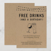 Gratis Drinken Funny Adult Birthday Party Invitati Kaart (Voorkant / Achterkant)