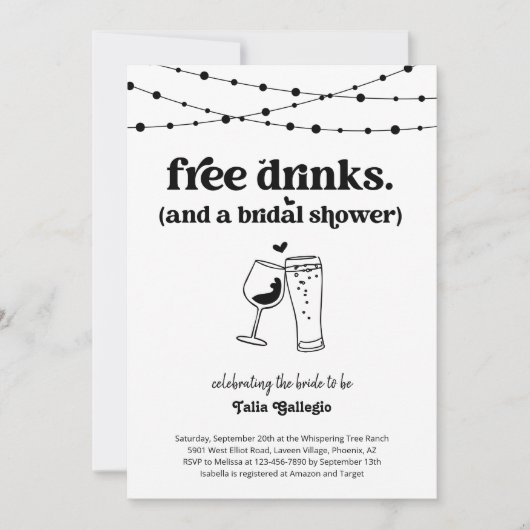 Gratis Drinken Funny Bridal Wedding Shower Kaart (Voorkant)