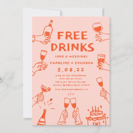 Gratis Drinken Funny Photo Qrcode Bruiloft Kaart (Voorkant)