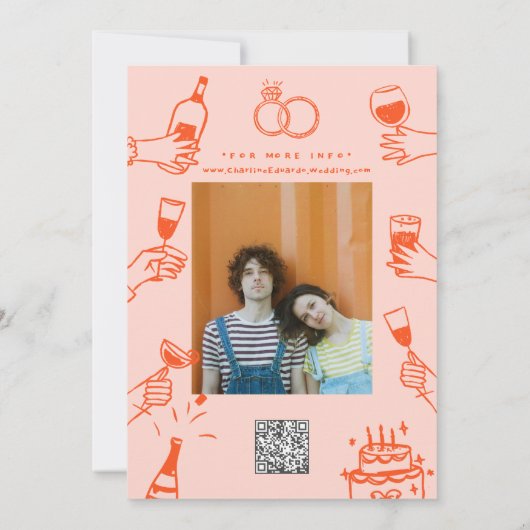 Gratis Drinken Funny Photo Qrcode Bruiloft Kaart (Achterkant)