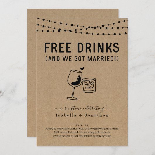 Gratis Drinken Funny Reception only Invitation Kaart (Voorkant / Achterkant)