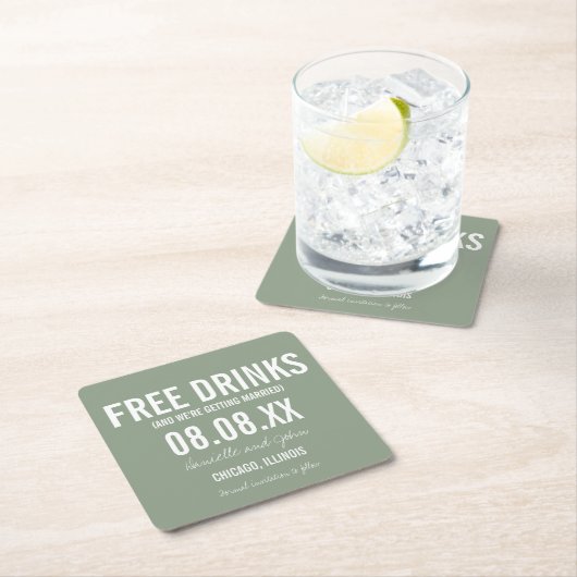 Gratis Drinken Funny Sage Green sparen de datum  Kartonnen Onderzetters (Insitu)