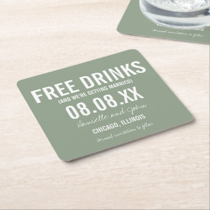 Gratis Drinken Funny Sage Green sparen de datum  Kartonnen Onderzetters