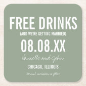 Gratis Drinken Funny Sage Green sparen de datum  Kartonnen Onderzetters (Voorkant)