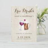 Gratis Drinken Funny Save the Date Kaart (Staand voorkant)