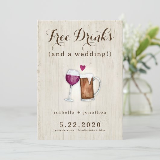 Gratis Drinken Funny Save the Date Kaart (Staand voorkant)