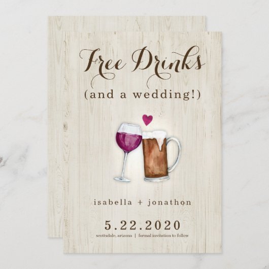 Gratis Drinken Funny Save the Date Kaart (Voorkant / Achterkant)