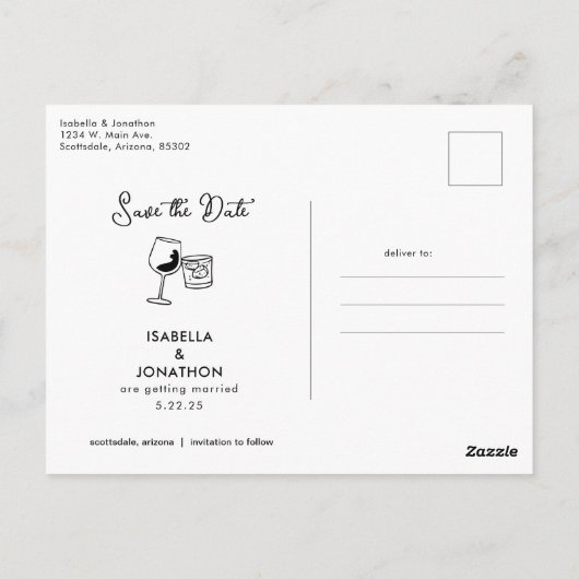 Gratis Drinken Funny Save the Date Photo Briefkaar Briefkaart (Achterkant)