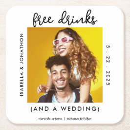 Gratis Drinken Funny Save the Date Photo Card Kartonnen Onderzetters