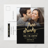 Gratis Drinken Getuige Foto Wedding Save the Date Aankondigingskaart (Voorkant / Achterkant)