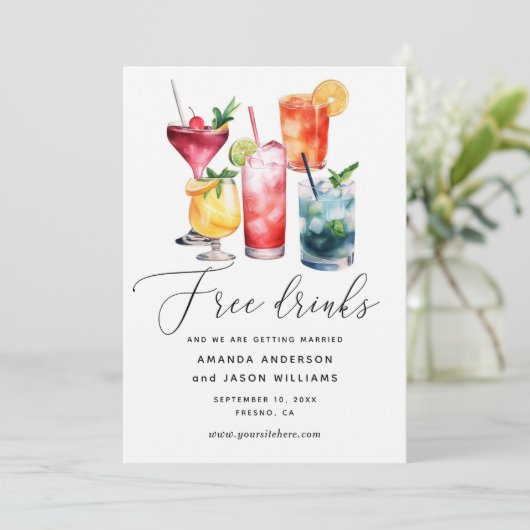 Gratis Drinken. Grappig modern cocktails fotobruil Save The Date (Staand voorkant)