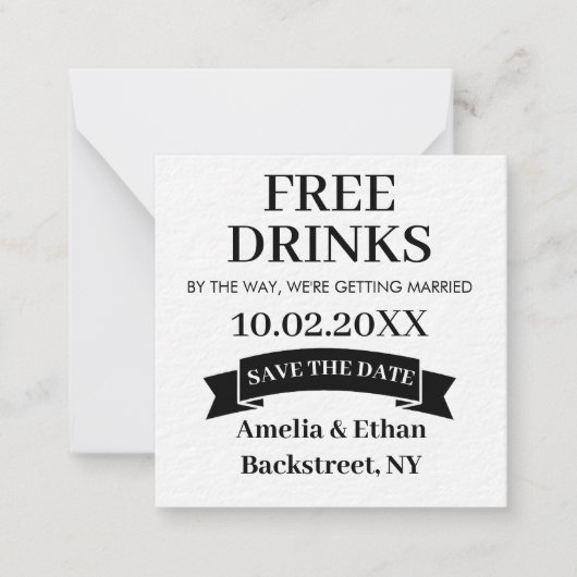 Gratis Drinken Grappig Save The Date Custom Weddin Notitiekaartje (Voorkant)