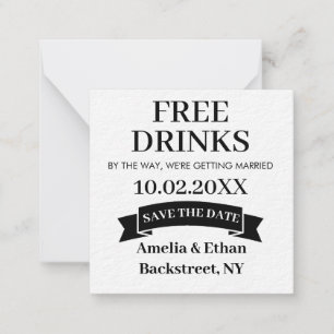 Gratis Drinken Grappig Save The Date Custom Weddin Notitiekaartje