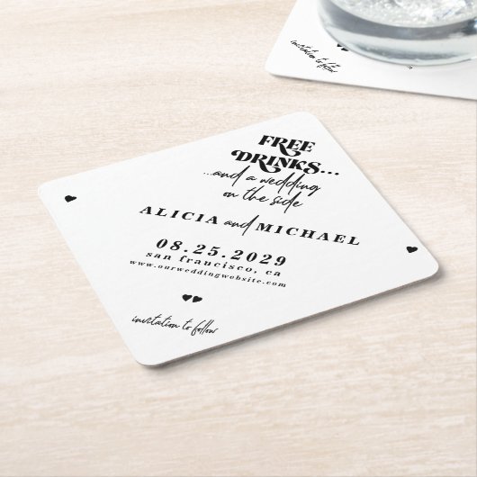 Gratis drinken grappige moderne bruiloft bespaar d kartonnen onderzetters (Schuin)