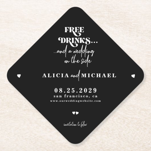Gratis drinken grappige moderne bruiloft opslaan d kartonnen onderzetters (Voorkant)