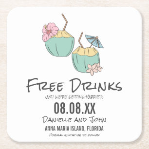 Gratis Drinken Kokosband Beach Wedding Save the Da Kartonnen Onderzetters